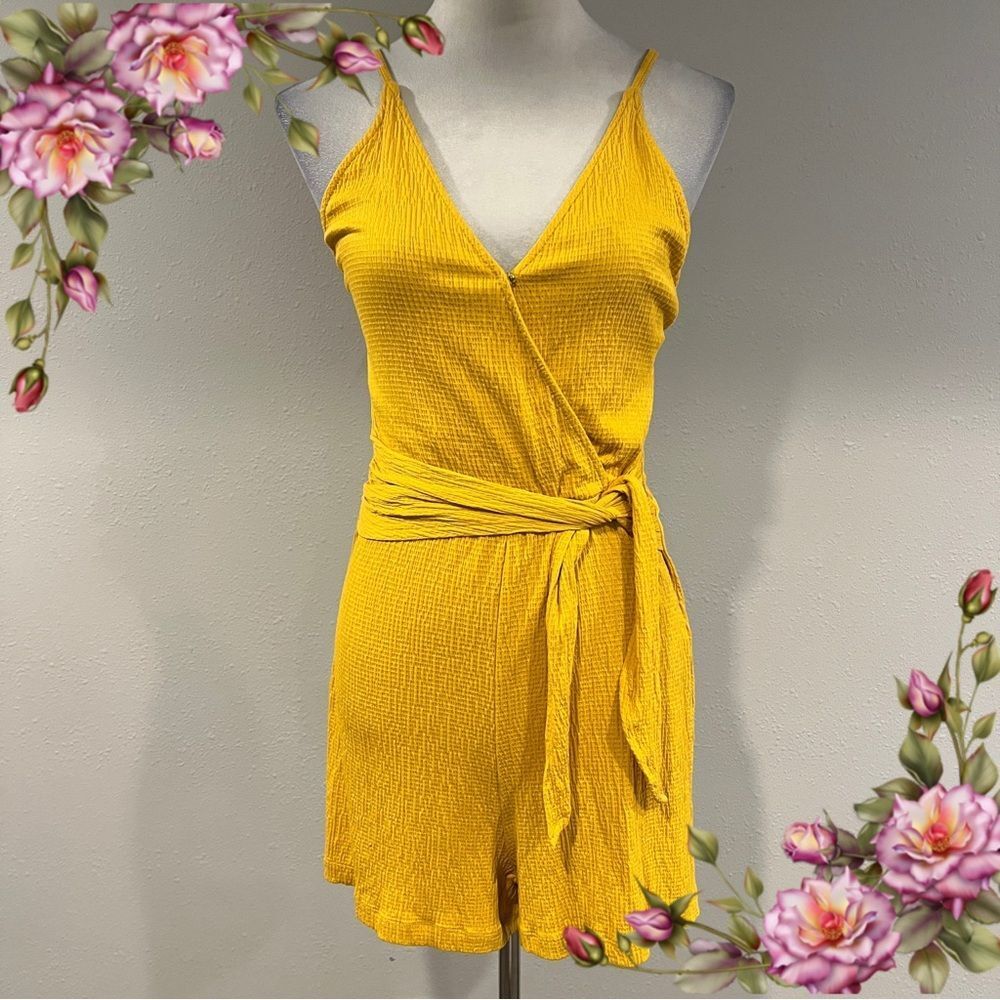 Love Tree Yellow fake Wrap Romper with straps size small
